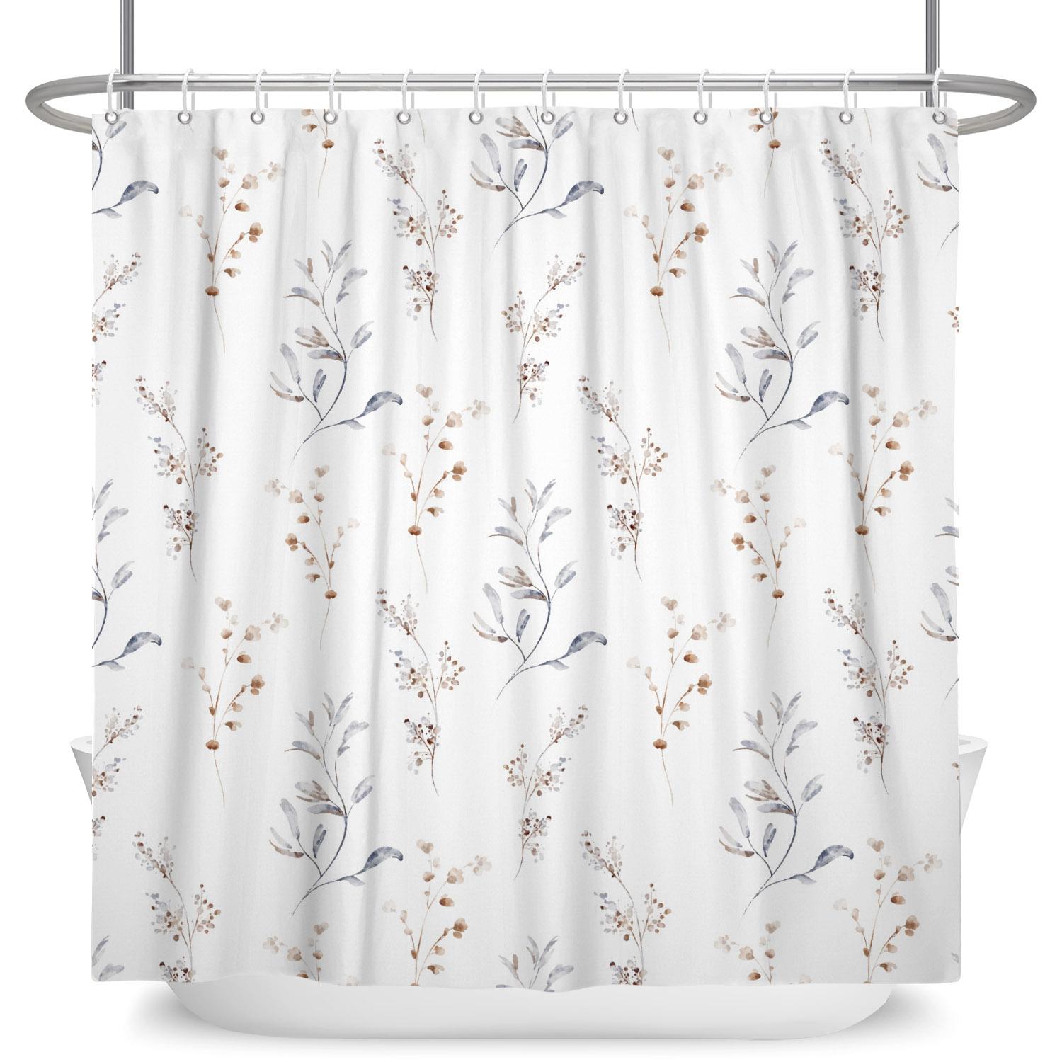 

Minimalist Botanical Shower Curtain Pastel Leaf Floral Pattern Waterproof Bath Curtain For Bathroom Decor Polyester With Hooks W90cm x H180cm