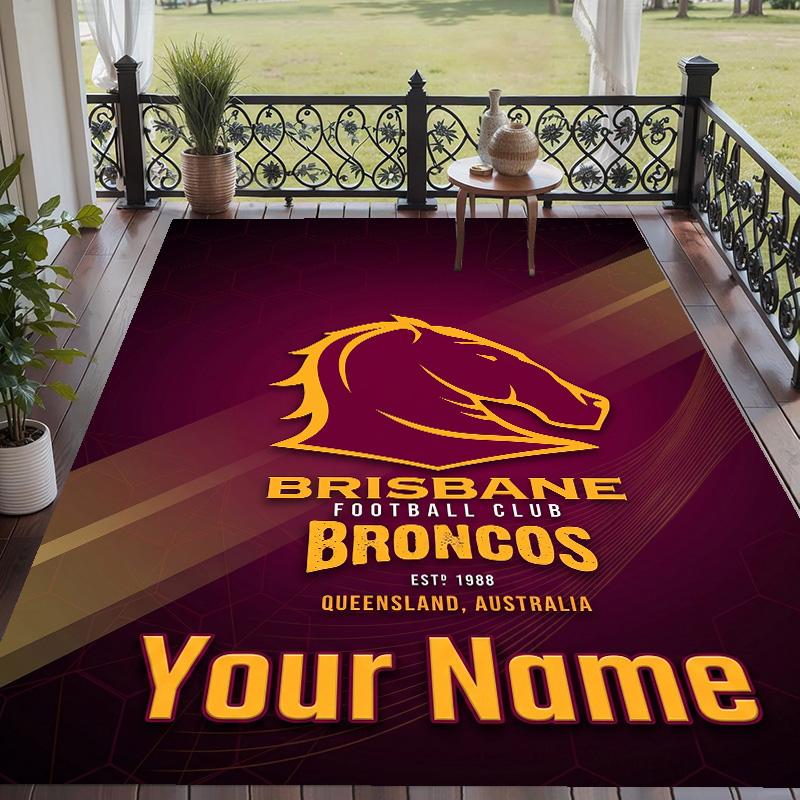 Custom Text Printed Rug Brisbane Broncos Non Slip Floor Carpet For Home Room Decor