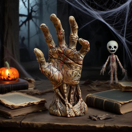 Halloweenská socha démonické ruky Gotická figurka zombie ruky Pryskyřičná strašidelná socha dlaně Domácí kancelář Stolní ozdoba Dekorace