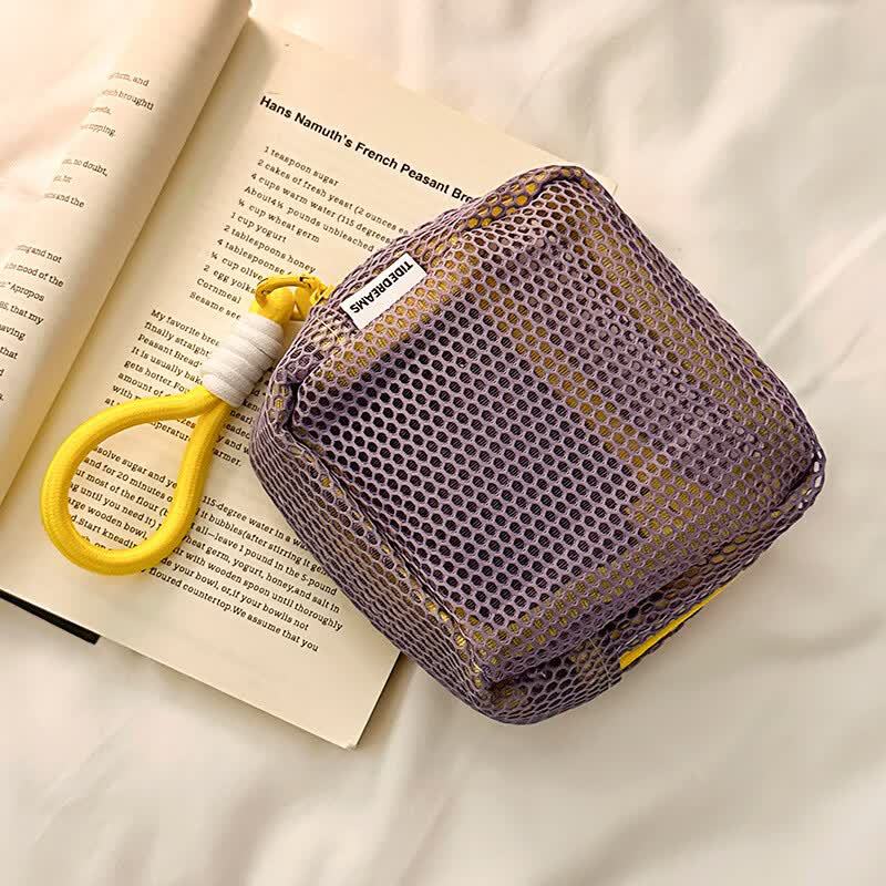 Net Fabric Portable Small Purse for Cosmetics, Multi-functional Color Digital Makeup Bag for Travel Storage