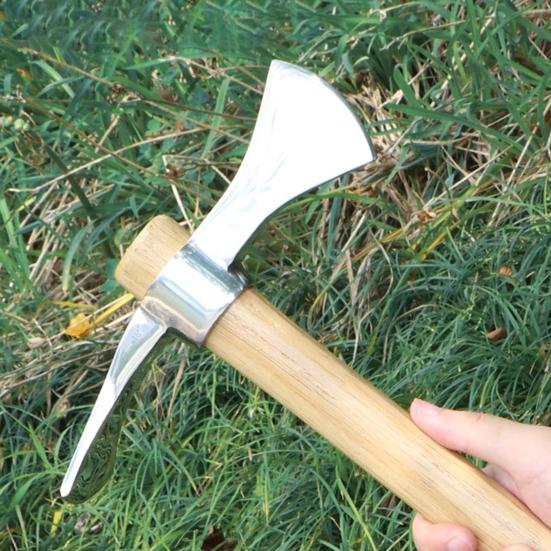 Piccozza a doppia testa in acciaio inossidabile con manico in legno allentare il terreno scavare zappa piccozza multifunzionale attrezzi da giardinaggio
