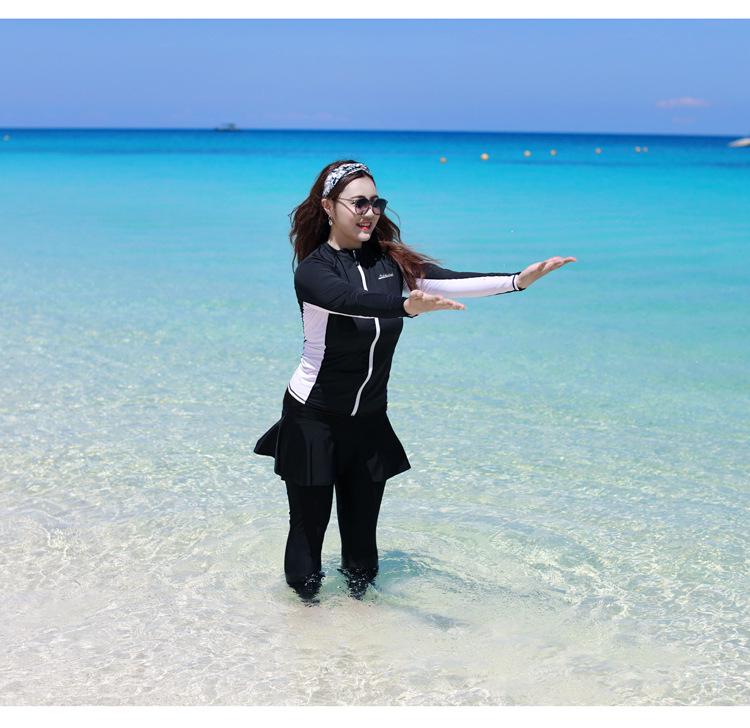 Plus-Size Women's Two-Piece Diving Suit, XL, Long Sleeves & Pants, Sun Protection, Slimming, Jellyfish-Resistant, 5-Piece Set