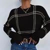 Europäischer & Amerikanischer Karomuster Farbblock Rundhals Pullover Strickware für Damen - Herbst/Winter Stil