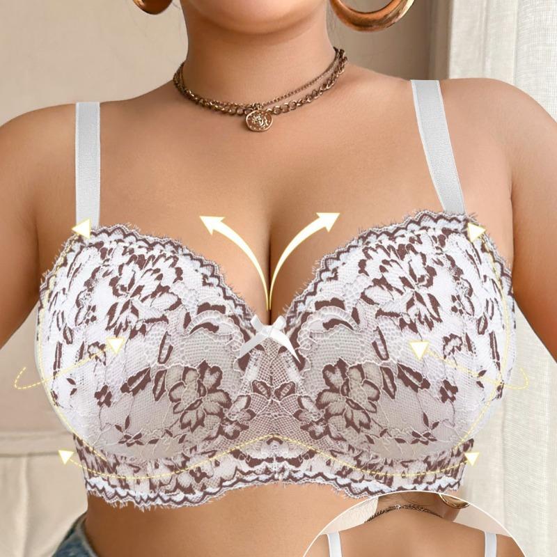 Plus Size Women Full Coverage Underwire Push Up Mesh Bra For Large Bust