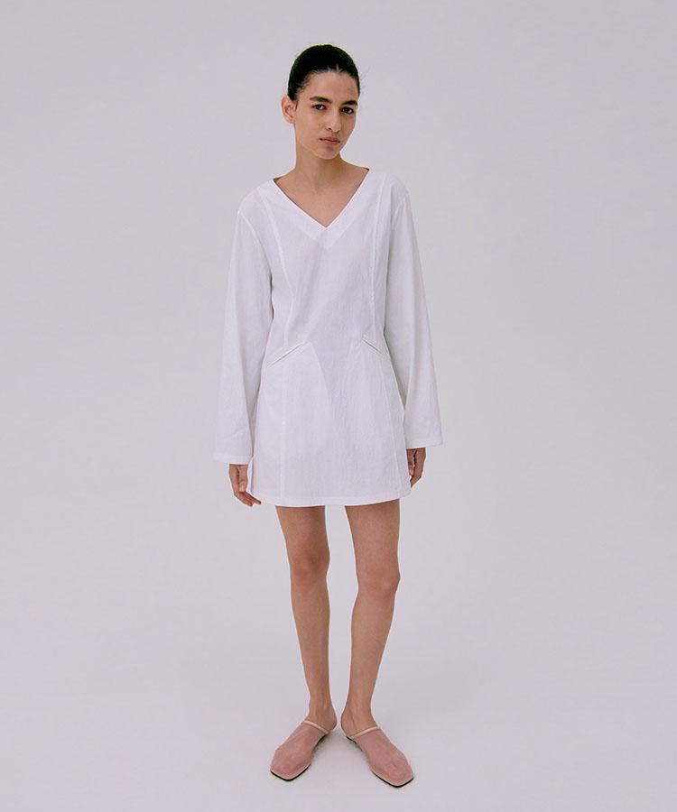 Bundercammer V-Neck Mini Dress_White