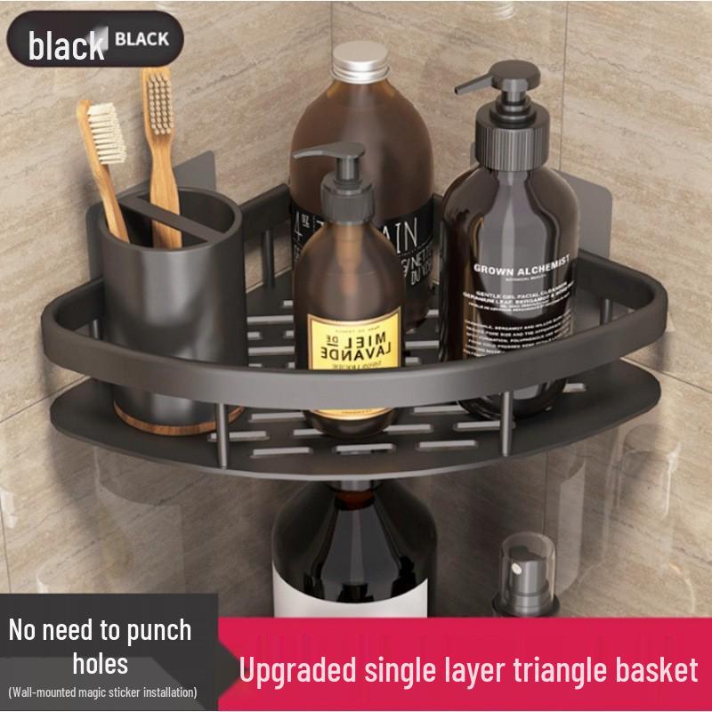 Aluminum No-Drill Corner Bathroom Shelf