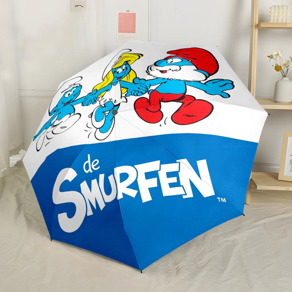 The Smurfs Adventure Outdoor Automatic Umbrella Retractable Design with 8-Rib Durability Compact Design Travel Essential Elegant Women's Umbrella