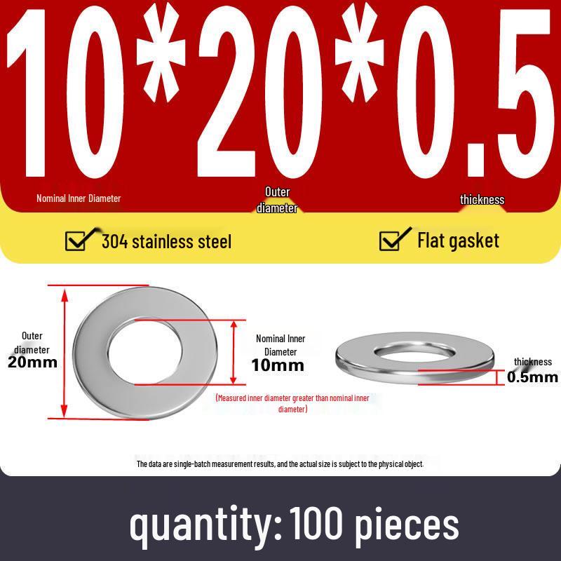 Plochá podložka z nerezové oceli 304 pro nastavení vůle hřídele (0,1/0,2/0,3 mm)