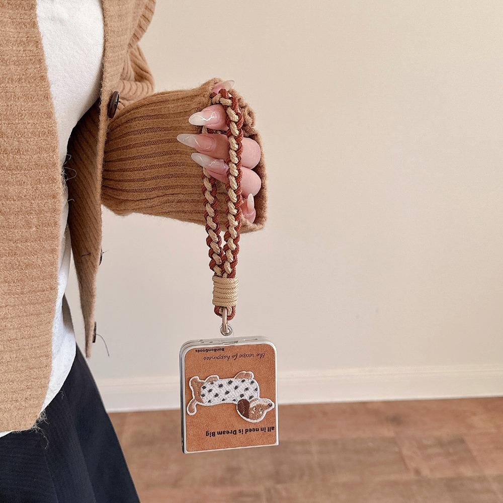 Brown Wrist Strap Phone Case for Samsung Galaxy Z Flip 6 5 4 3 Flip6 Flip5 Flip4 Flip3 5G PU Leather Shockproof Protective Cover