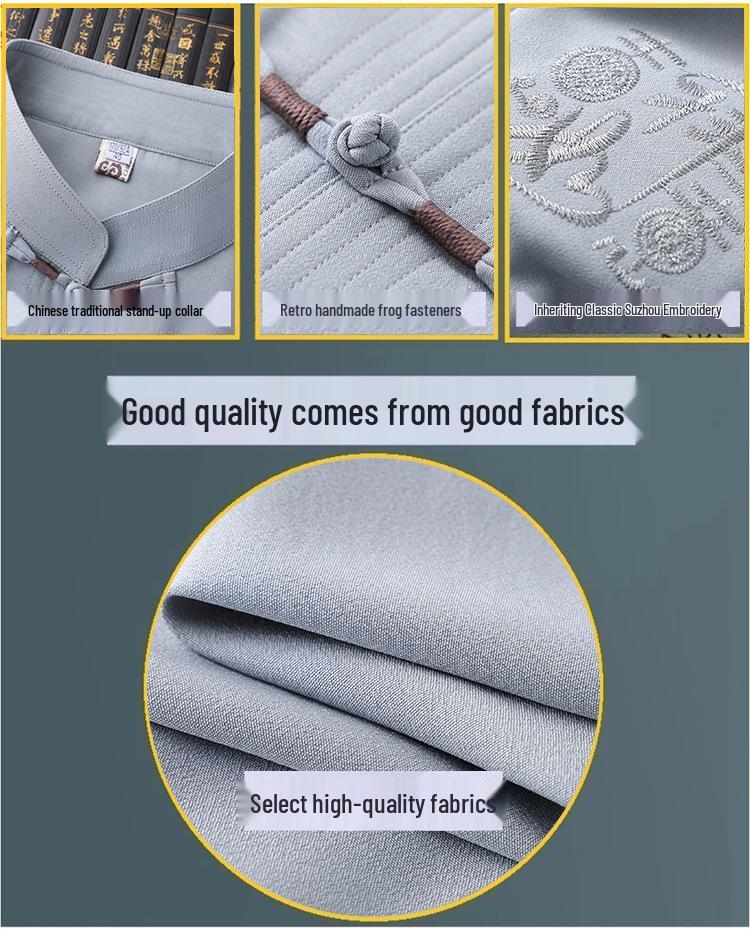 Men's Summer Ice Silk Tang Suit Short-Sleeve Chinese Shirt for Dad and Grandpa