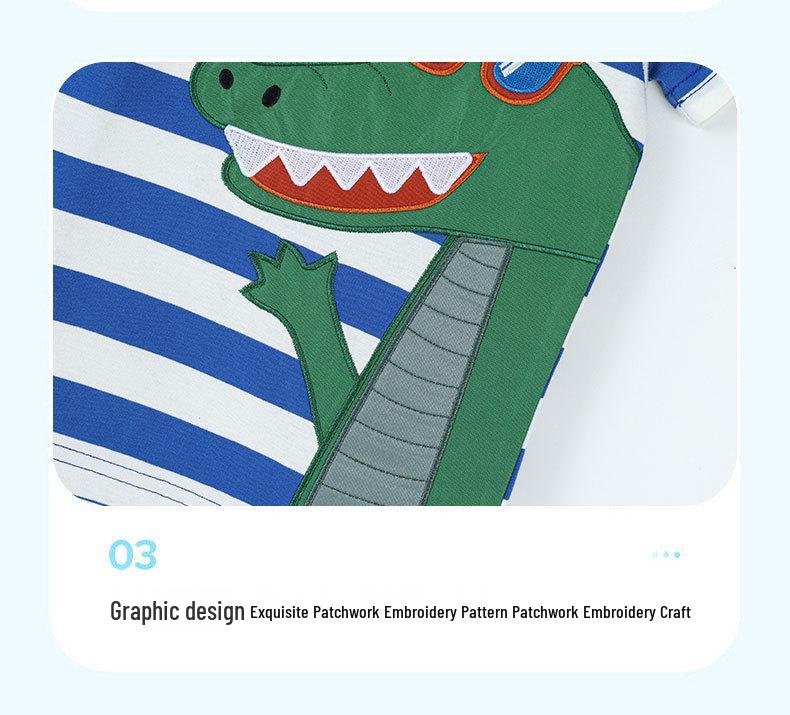 Kids' Crocodile Embroidery Short Sleeve T-shirt - European American Style