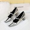 Women's Shoes with Thick Heel, Shallow Mouth, Square Toe, Rhinestone Buckle, Straight Strap, Single Shoe for Women