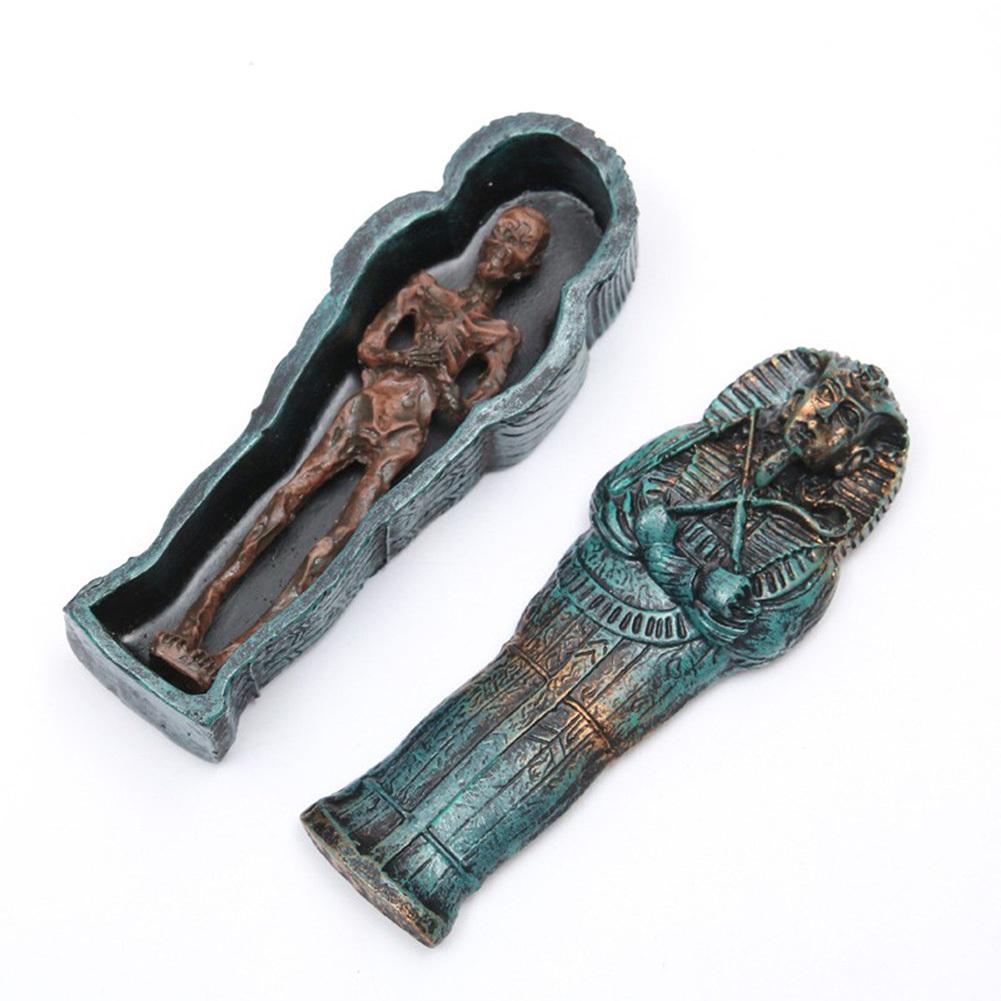 Resin Egyptian Statue Resin Craft Aquarium Decoration Ancient Egyptian Mummy Figurine With Coffin Ornament For Fish Tank Decor