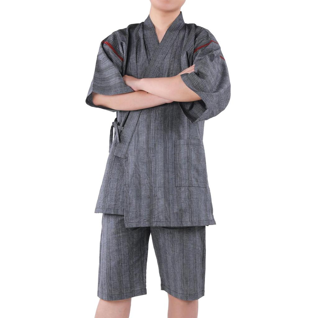 YUKITAC Men's Jinbei (Jacket) in Black, Green, and Gray, Sizes M/L/LL, 100% Cotton, Perfect for Fireworks and Summer Festivals (E, M)