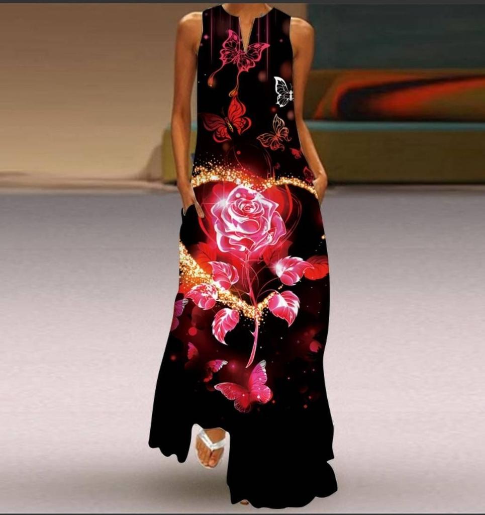Vestidos estampados Vintage para mujer, vestido largo bohemio de verano sin mangas con cuello en V, Vestidos largos informales elegantes para fiesta en la playa