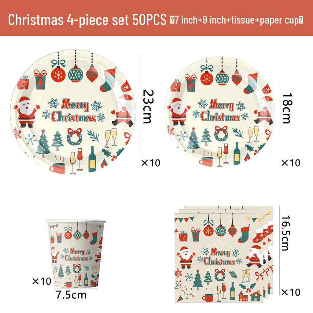 Christmas Party Tableware Set: Festive Paper Plates, Cups, and Napkins