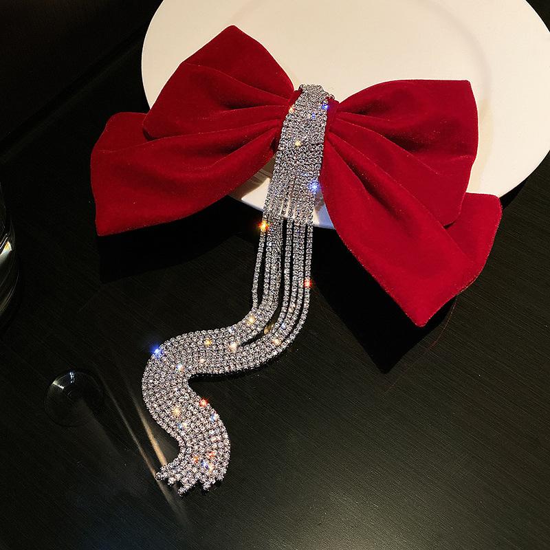 Velvet bow headgear hairpin autumn and winter top clip tassel flash diamond spring clip hairpin hair accessories