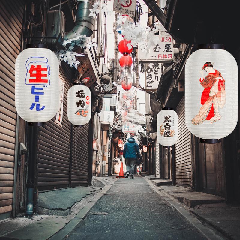 Retro Japanese Style Hanging Lantern Lucky Cat Printed Sashimi Sushi Pub Bistro Restaurant Izakaya Decor Silk Lantern Waterproof