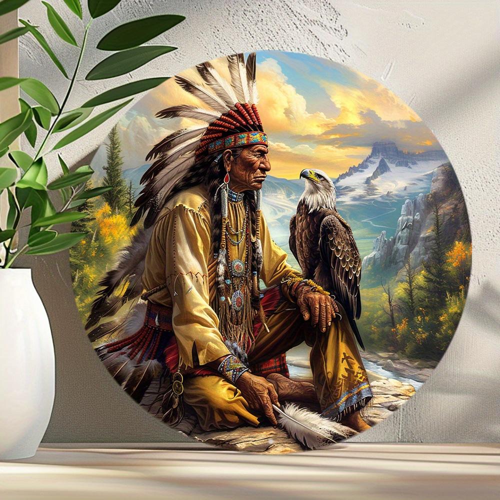 Vintage Round Metal Wall Art Featuring Three Majestic Horses with Ornate Golden Harnesses D Flat Design xcm Alu