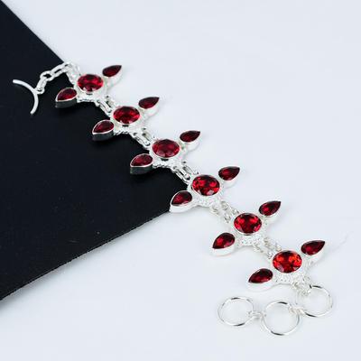 Roter Granat Edelstein Handgefertigtes 925 Sterling Silber Schmuckarmband für Geschenke - Elegantes rotes Edelstein Silberarmband mit verstellbarer Kette