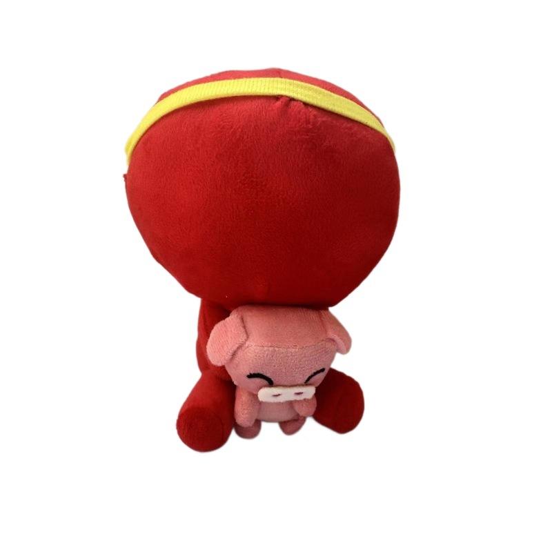 Cartoon Stick Figure Holding Pig Plush Toy Red Anime Doll Soft Cute Stuffed Animal