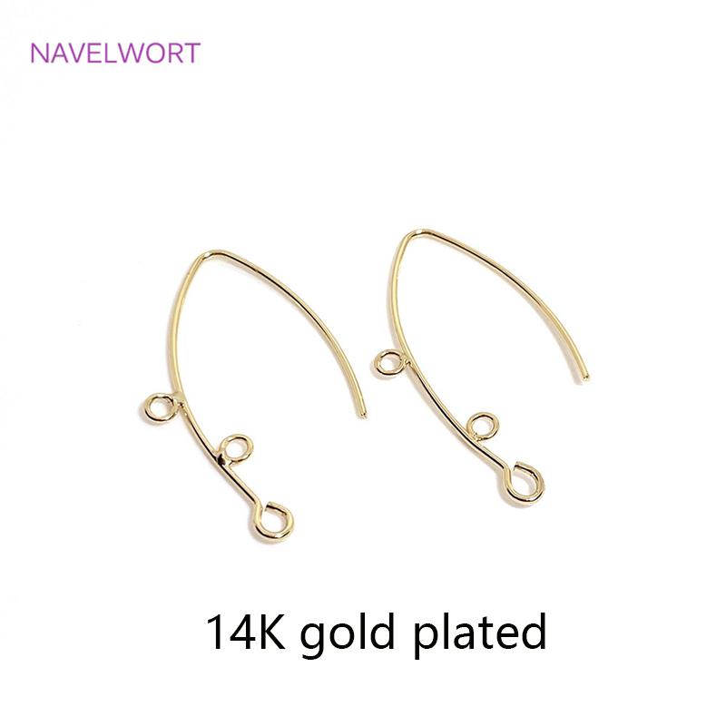 14K Gold Plated French V-shaped Earring Hooks Findings Brass Metal Ear Wire Hooks Settings DIY Jewelry Making Accessories