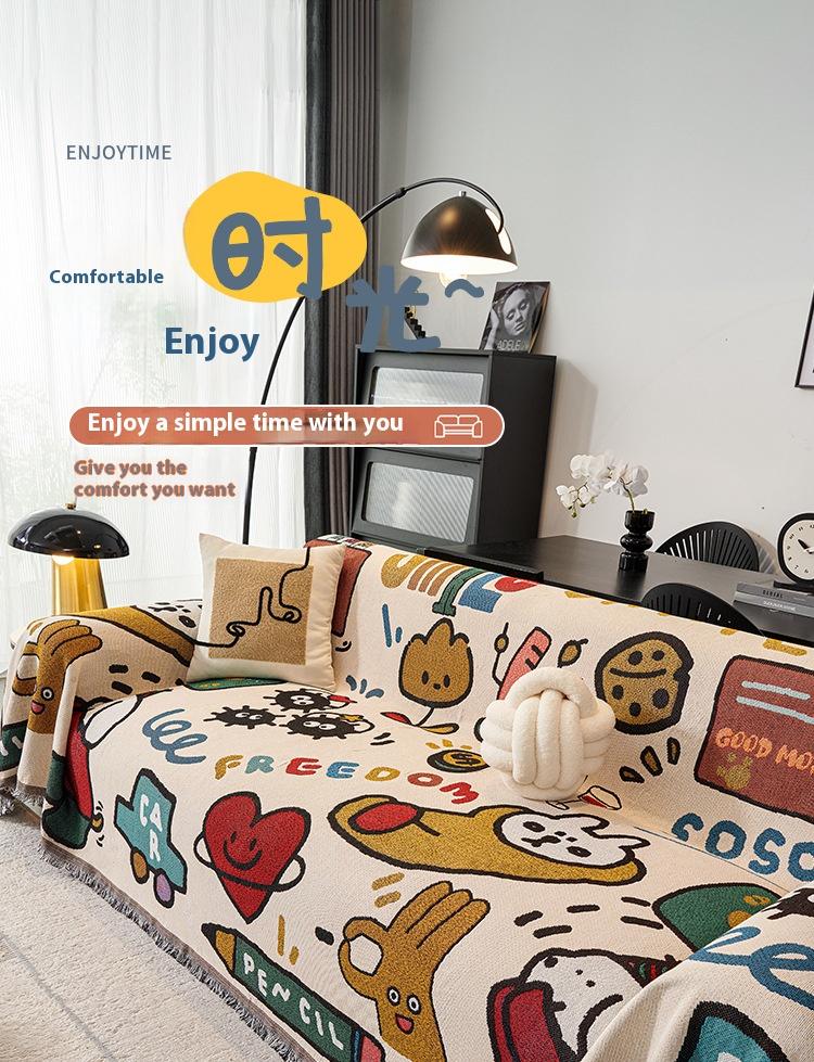 Cartoon Sofa Cover Reversible Stretchable Non-Slip Slipcover for L-Shaped 2 3 4 Seater Couch