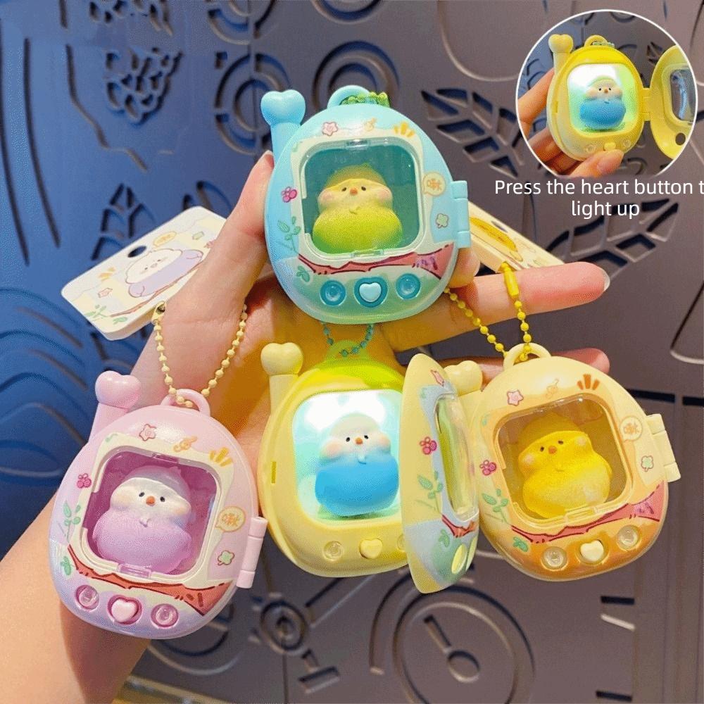 Retro Television Light Up Pendant Press Flash Birds Doll Keyring Parrot Keychain Birthday Gifts