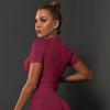 Women's Summer Seamless Ruched T-Shirt Yoga Suit - High Elastic Short Sleeve for Running and Fitness
