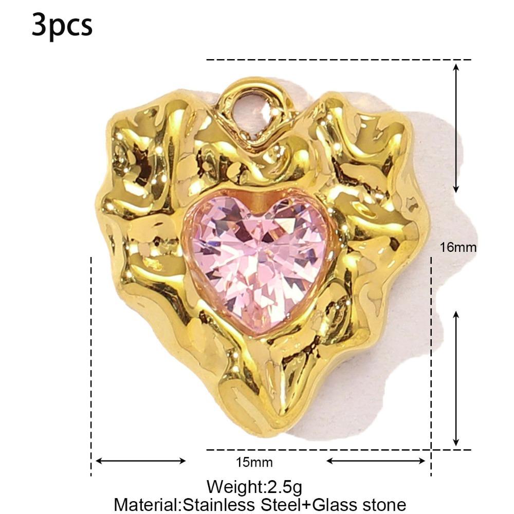 3pcs Stainless Steel Cross Charm Vintage Heart Charm Fashion Cubic Zircon Pendant Gift