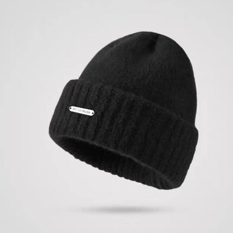 Knitted Beanie Hat Women Soft Warm Hand Crochet Bonnet Caps Solid Color Thick Winter for Girl Thermal Ear Protection Outdoor Hat