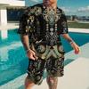 Summer Fashion Men's Suit Casual Ethnic Style 3D Printed Sportswear Short-sleeved Suit Oversized Round Neck T-shirt Shorts 2-piece