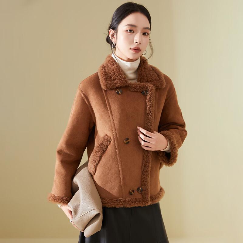 KAISER Women's Lamb Shearling Motorcycle Style Wool Coat