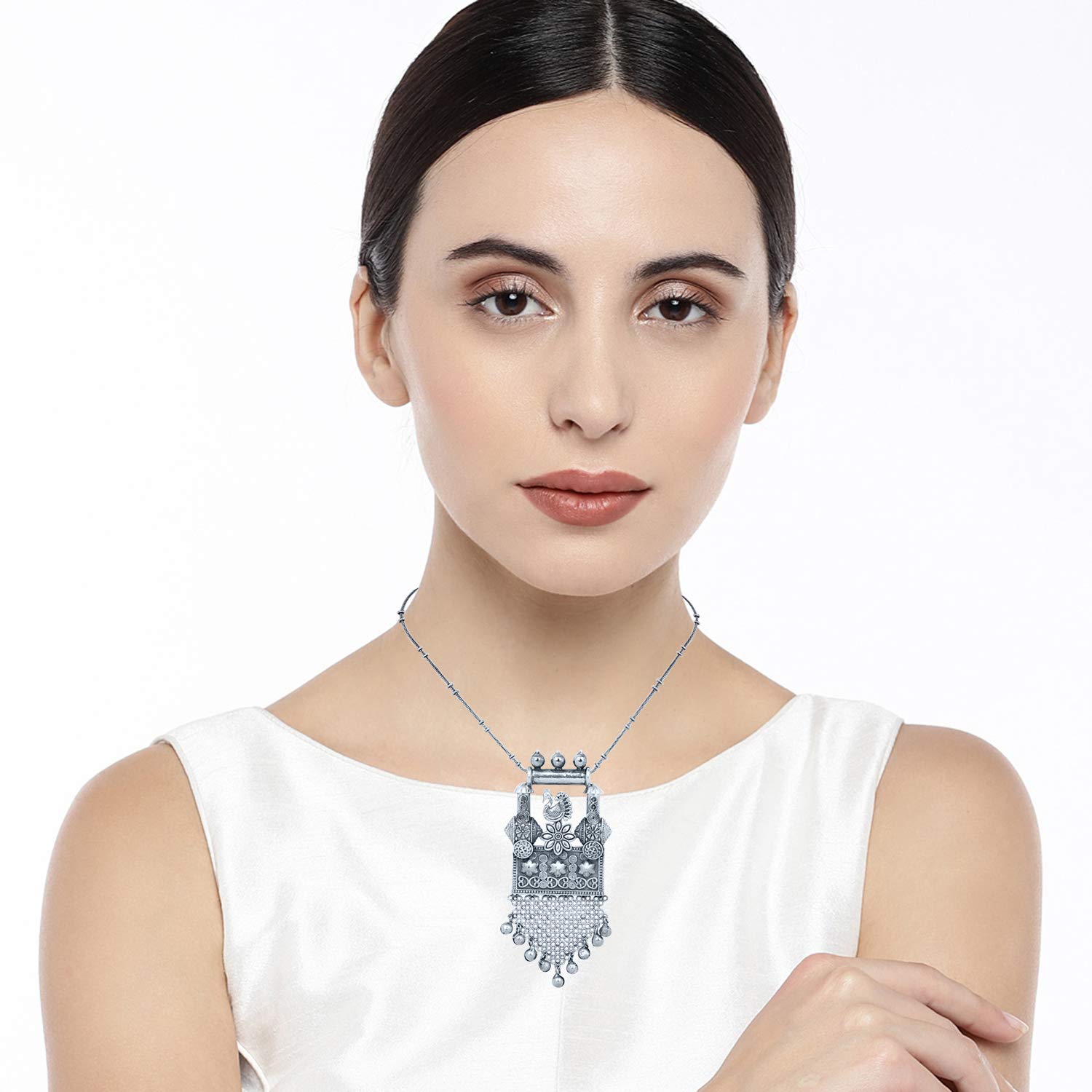 

Традиционное индийское антикварное цыганское тибетское винтажное оксидированное посеребренное ожерелье с подвеской для женщин и девочек