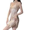 Sexy sexy pajamas women's summer ice silk new high-end thin small breasts gather lace suspender nightdress set
