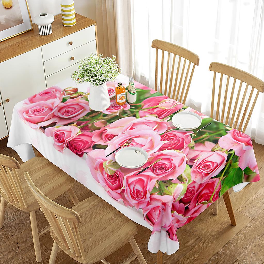 Roses Rectangular Tablecloth Roses Simple Romantic Style Valentine's Day for Dining Room Wedding Banquet Party Living Room Decor