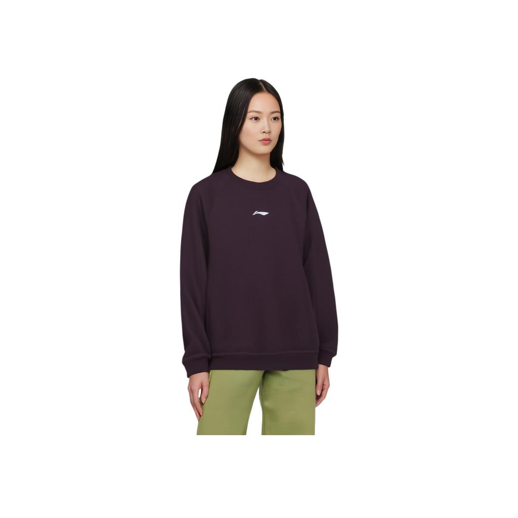 Li Ning CBA Spring And Autumn Simple Fashion Skin-Friendly Breathable Round Neck Pullover Hoodie Unisex Tops Night-Purple AWDVF67-1