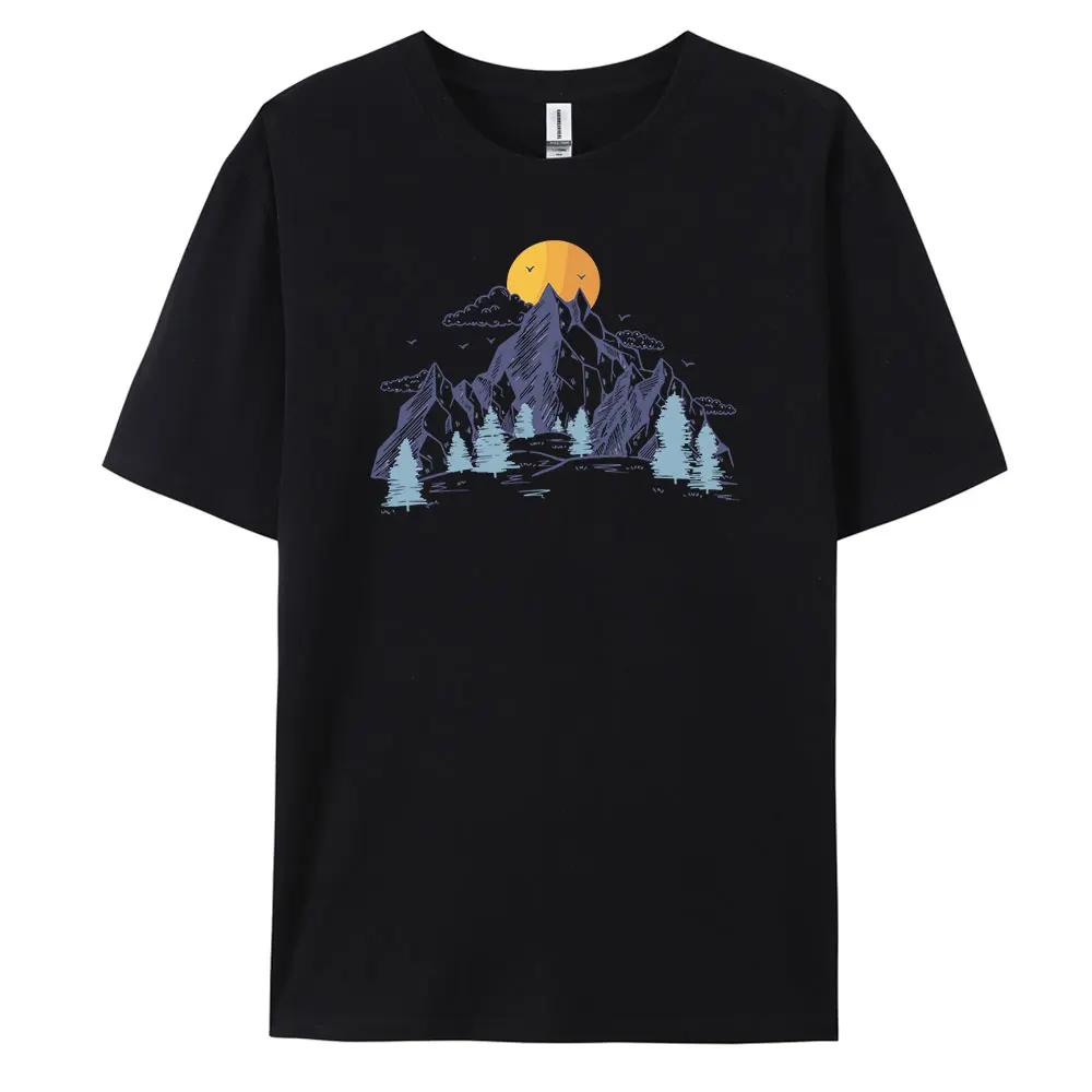 2025 Summer new Mountain men's casual short sleeve T-shirt 100% cotton fashion printed T-shirt Loose and breathable men's T-shir
