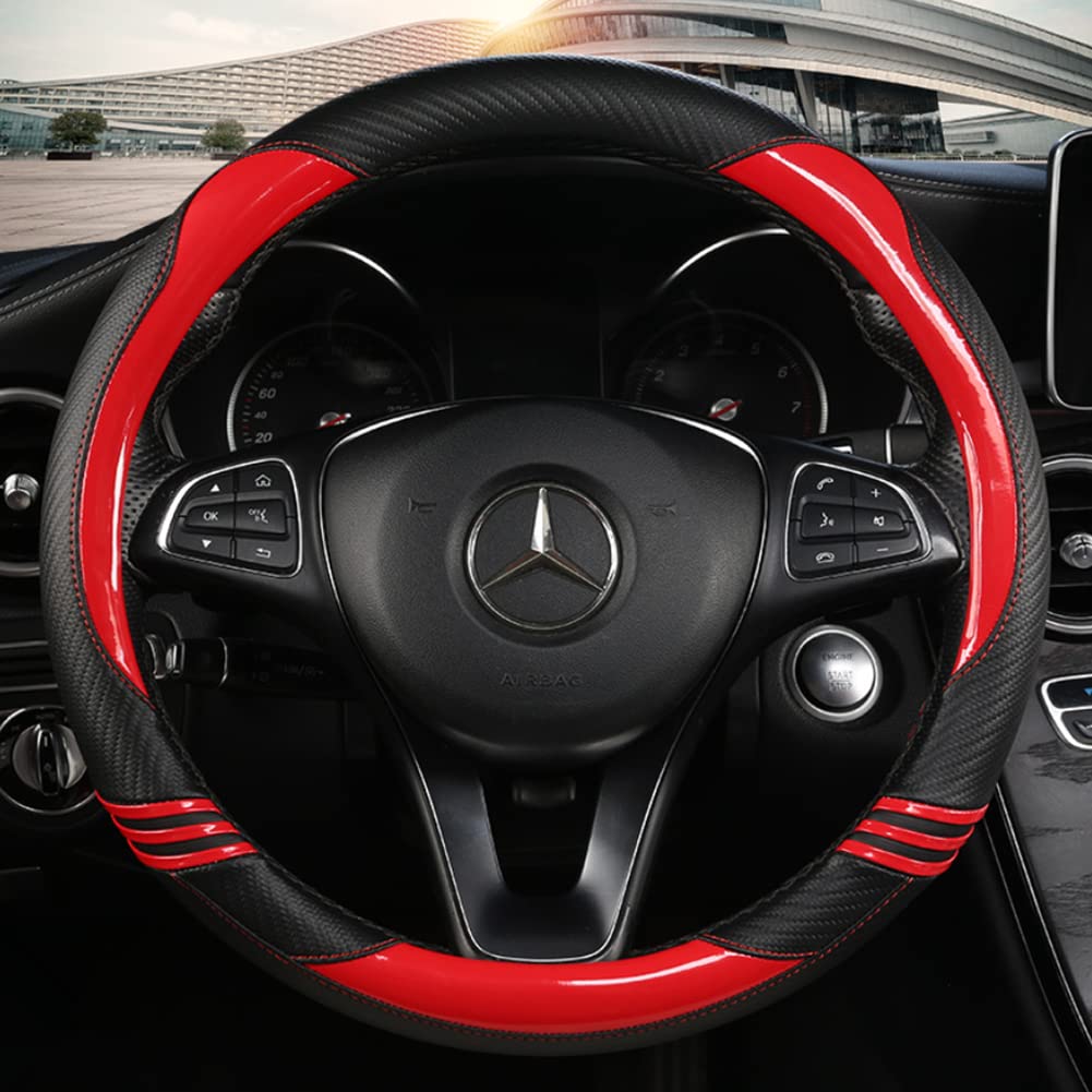 

TATACLEA Steering Wheel Suitable for Kei and Standard Comfortable Red Cover, Cars, Multi-Vehicle Interior, O-Shaped, 38cm, Breathable, Non-Slip,