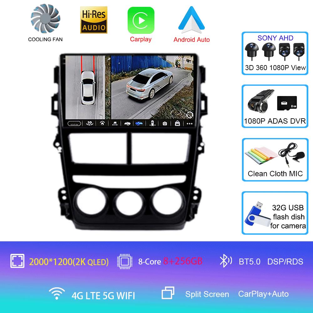 Car Radio Android 14 Carplay Auto For Toyota Vios Yaris 2018 2019 2020 Navigation GPS Multimedia Player video Stereo wifi+4G BT