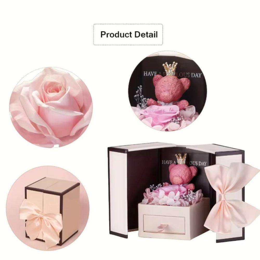 Bear Design Eternal Flower Jewelry Box Rose Design Lipstick Storage Rose Jewelry Box Jewelry Storage Double Door