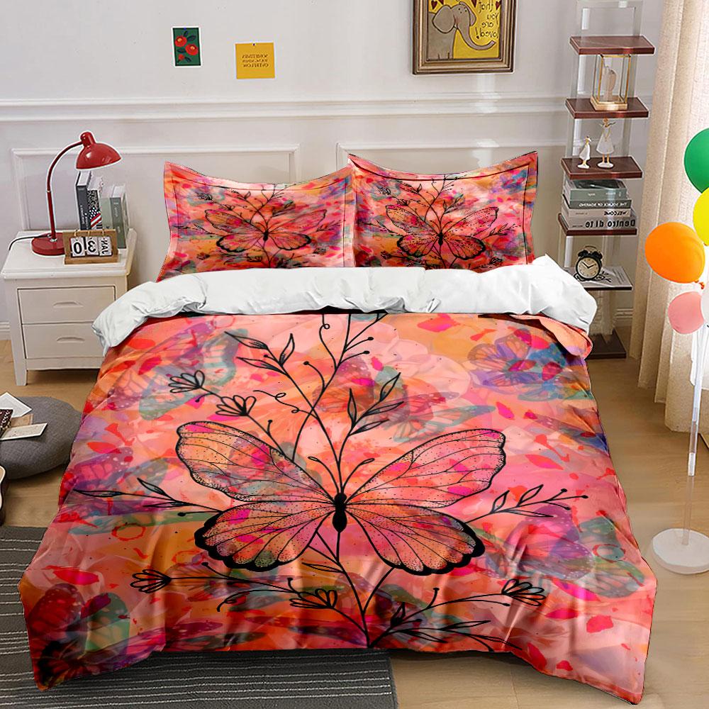 Butterfly Floral Bedding Set Bedding Duvet Cover Set Duvet Cover Pillowcases (1 * Duvet Cover 2 * Pillowcases, without duvet insert)