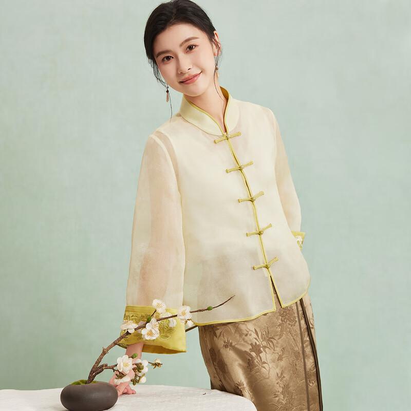 New Chinese Style Silk Organza Embroidered Hanfu Cardigan L