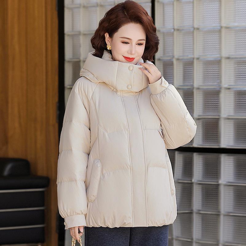 Women's Hooded White Duck Down Jacket - 2025 Winter, Short, Thickened, Warm for Middle-aged and Elderly.