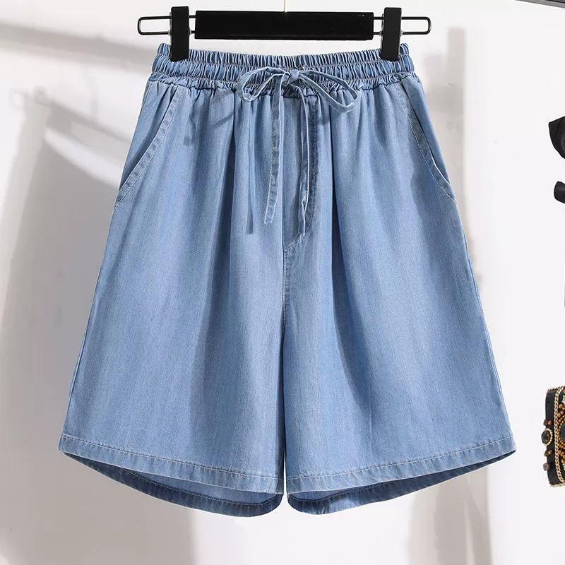 Ladies Summer Thin Casual Denim Shorts High Waisted Loose Wide Leg Five Pants