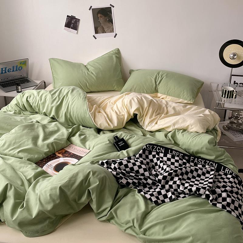 Japanese Solid Color Bed Set - Skin-Friendly, Breathable Sheets and Quilt Cover for Dormitories