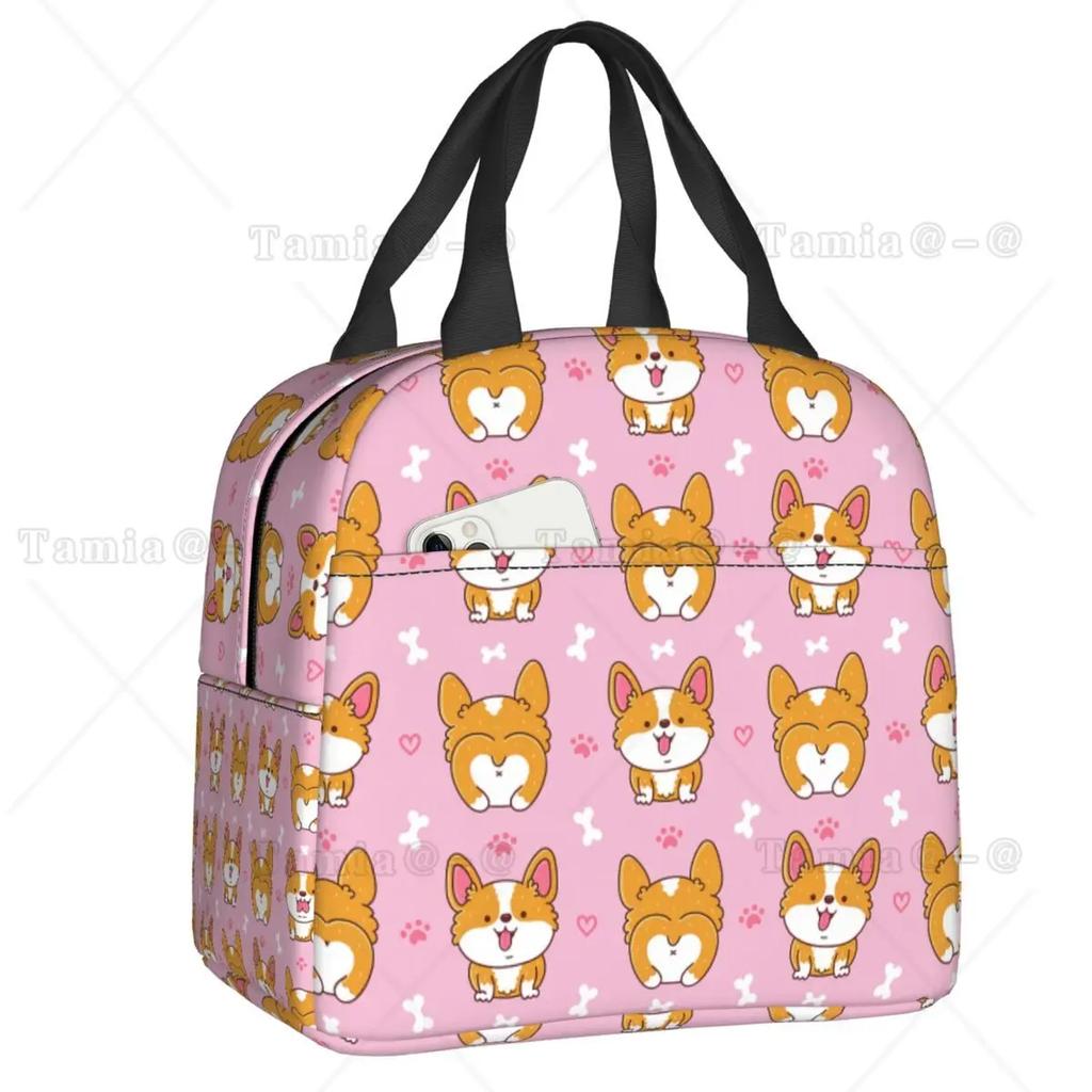 Coffee Welsh Corgi Dog Resuable Lunch Boxes Women Waterproof Cooler Thermal Food Insulated Lunch Bag Kids School Children