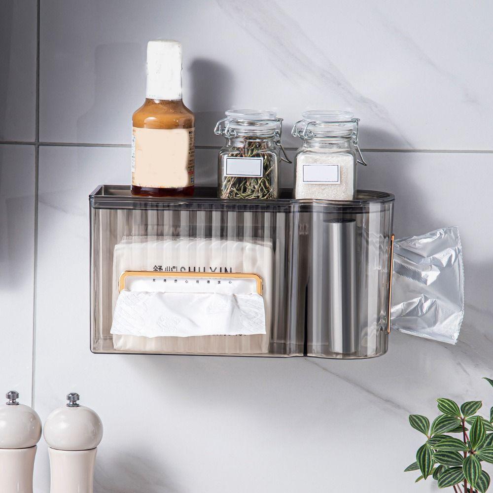 

Пылезащитный настенный держатель для бумажных салфеток, пластиковый держатель для туалетной бумаги, органайзер для мусорных мешков для дома серый