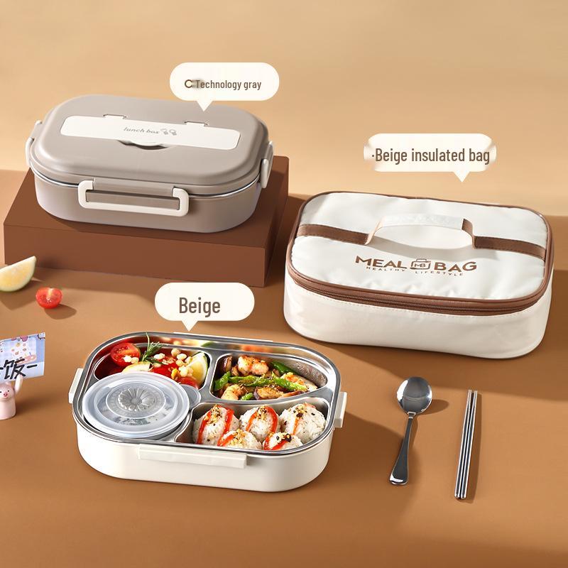 304 Stainless Steel Compartmentalized Portable Lunch Box - Microwave Safe Bento for Students & Office Workers.