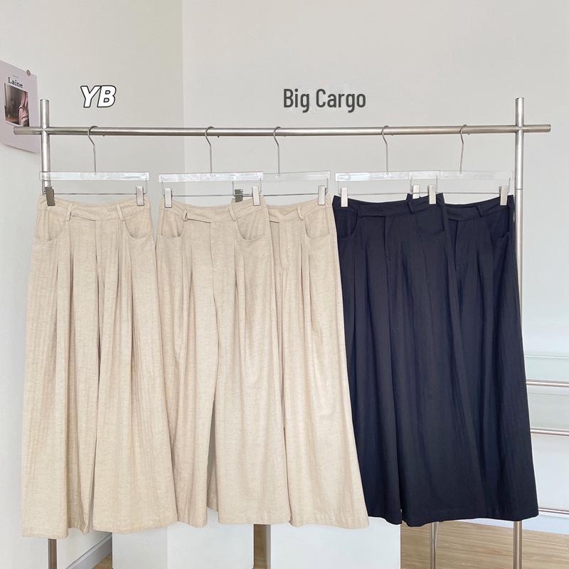 Pantalones anchos de lino y algodón Tencel para mujer con protección solar